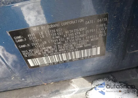 2019 Subaru Outback 2.5I Premium z USA, uszkodzony, nr VIN 4S4BSAFC0K3348193